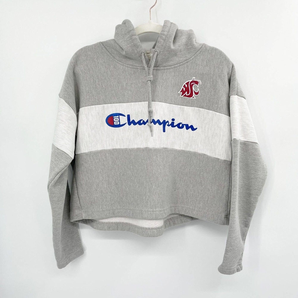 Champion‎ Reverse Weave Cropped Hoodie Size S WA State Cougar Colorblock Cotton